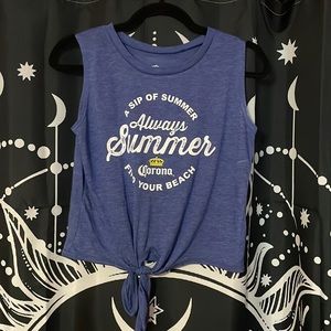 Corona cropped summer tank with tie in front
